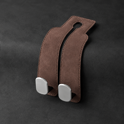 Leather Car Seat Headrest Hooks – Double Metal Purse & Bag Hangers