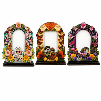 Day of the Dead Memorial Picture Frame – Colorful Wooden Remembrance Décor