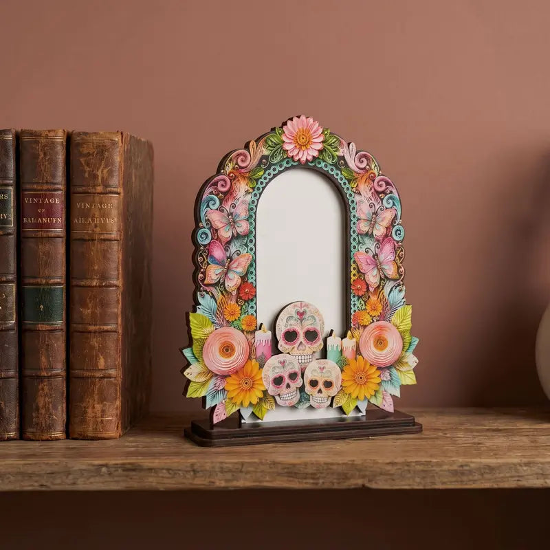 Day of the Dead Memorial Picture Frame – Colorful Wooden Remembrance Décor