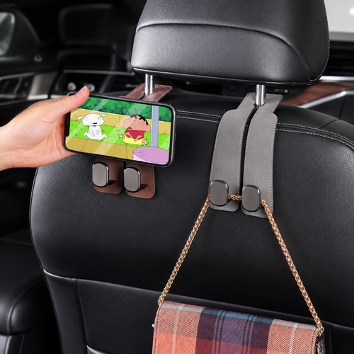 Leather Car Seat Headrest Hooks – Double Metal Purse & Bag Hangers